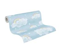 A.S. Création Children's Room Wallpaper Lilly & Luis by : Solid Non-Woven Wallpaper with Cloud Effect, 10,05 m x 0,53 m, Blue, Multicoloured, White, Made in Germany, 771441.