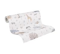 A.S. Création Children's Room Wallpaper Lilly & Luis Solid Non-Woven Wallpaper with Animal Print, 10,05 m x 0,53 m, Beige, Yellow, Grey, Made in Germany, 771761.