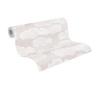 A.S. Création Children's Room Wallpaper Lilly & Luis Solid Non-Woven Wallpaper with Cloud Effect, 10,05 m x 0,53 m, Beige, Brown, White, Made in Germany, 771433.