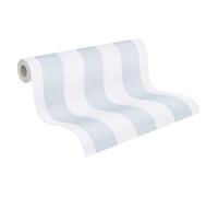 A.S. Création Children's Room Wallpaper Lilly & Luis Solid Non-Woven Wallpaper with Stripes Design, 10,05 m x 0,53 m, Blue and Cream, Made in Germany, 770784.