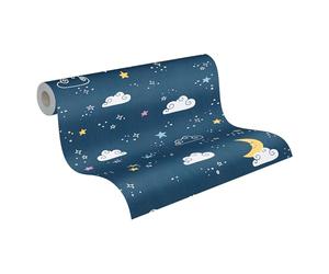 A.S. Création Clouds Wallpaper Little Love Non-Woven Wallpaper 10.05 m x 0.53 m Blue White Yellow Made in Germany 381411 38141-1