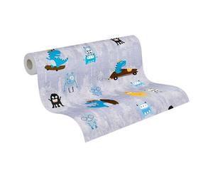 A.S. Création Dinosaur Wallpaper Little Love Non-Woven Wallpaper 10.05 m x 0.53 m Blue Yellow Brown Made in Germany 381211 38121-1