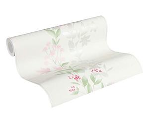 A.S. Création Floral Wallpaper Blooming Non-Woven Wallpaper 10.05 m x 0.53 m Green Pink Grey Made in Germany by Livingwalls 372661 37266-1