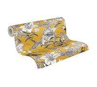 A.S. Création Floral Wallpaper Jungle Chic Non-Woven 10.05 m x 0.53 m Yellow Grey Black Made in Germany by Architects Paper 377013 37701-3
