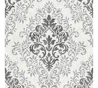 A.S. Creation Grey, Anthracite And Silver Classic Damask Vinyl Wallpaper 10.05M X 53Cm For Living Room, Bedroom And Hallway