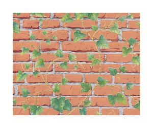 A.S. Creation Ivy Leaf Pattern Faux Brick Effect Realistic Embossed Wallpaper in Red A.S. Creation Red