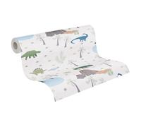 A.S. Création Children's Room Wallpaper Lilly & Luis Solid Non-Woven Wallpaper with Dinosaur Design, 10,05 m x 0,53 m, Blue, Multicoloured, Green, Made in Germany, 771401.