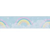A.S. Création Children's Room Wallpaper Lilly & Luis Solid Non-Woven Wallpaper with Cloud Border, 5,00 m x 0,13 m, Multicoloured, Blue, White, Made in Germany, 771451.