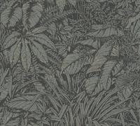 A.S. Création Livingwalls Wallpaper Green Black Jungle Wallpaper 395604 Non-Woven Wallpaper Floral with Subtle Metallic Effect in Silver Gold 10.05 m x 0.53 m