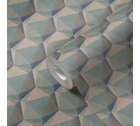 A.S. Création Nara 387484 Graphic Wallpaper Blue Beige Grey Hexagon Non-Woven Wallpaper 10.05 m x 0.53 m Made in Germany