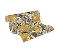 A.S. Création New Life Tile Wallpaper Non-woven wallpaper 10.05 m x 0.53 m Black Yellow Anthracite Made in Germany 376841 37684-1