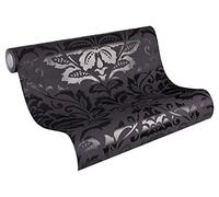 AS Creation Black Flock Floral Damask Pattern Living Walls Wallpaper 255426