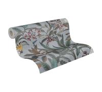 Non-woven wallpaper leaves jungle birds blue grey green 39748-3 (3,13£/1qm)
