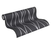 A.S. Création Non-Woven Wallpaper Trendwall Striped Wallpaper 10.05 m x 0.53 m Black Silver Gray 371324 3713-24