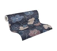 A.S. Création Non-Woven Wallpaper with Blossoms in Blue, Grey, Purple, White - Floral Scandinavian Wallpaper 10,05 m x 0,53 m Grey - 791474