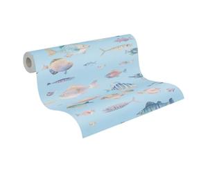 A.S. Création Non-Woven Wallpaper with Fish in Turquoise Colourful Pink - High-Quality Wallpaper Animals 396962 - Wall Wallpaper for Living Room Study - 10.05 m x 0.53 m - Made in Germany