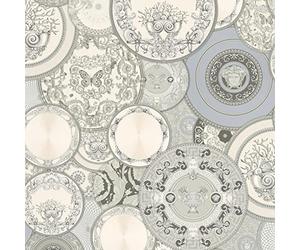A.S. Création Non-Woven Wallpaper with Medusa Head in Grey, White, Silver, Metallic - Luxury Baroque Wallpaper with Metallic Effect 10,05 m x 0,70 m - 349013