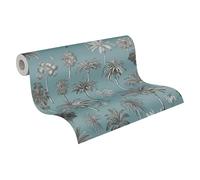 A.S. Création Non-Woven Wallpaper with Palm Leaves in Blue, Grey, Black - Exotic Jungle Wallpaper 10,05 m x 0,53 m Grey - 791714