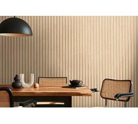 A.S. Création Non-Woven Wallpaper with Wall Panel Motif with Metallic Effect 0,53 x 10,05 m - Beige Brown Gold Metallic - Wood Look Wallpaper Made in Germany - 786651