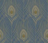 A.S. Création Architects Paper Non-Woven Wallpaper Absolutely Chic Wallpaper with Peacock Feather 10.05 m x 0.53 m Blue Yellow Metallic Made in Germany 369712 36971-2