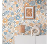 AS Creation Retro Flowers Blue Orange Wallpaper