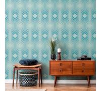 Non woven wallpaper graphic gradient retro turquoise white 39532-1 (4,05£/1qm)
