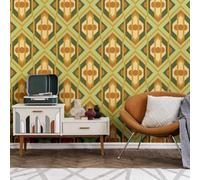 Livingwalls Wallpaper Retro 70's Large Diamond 395312, Green/Yellow/Orange, 8.5x0.53m, Paste-the-wall