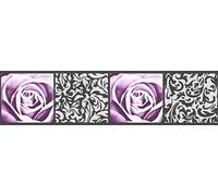 A.S. Création Self-Adhesive Border Stick Ups Wallpaper with Roses 5.00 m x 13 cm Black Purple Made in Germany 901910 9019-10