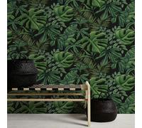 Tropical Palm Leaf Green Black Textured Greenery Wallpaper A.S. Creation Green One Size