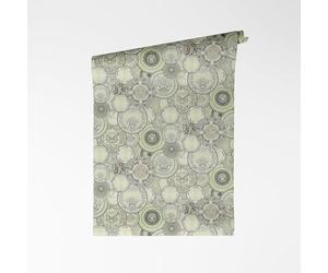 A.S. Création VERSACE VI Art De La Table 791362 Non-Woven Wallpaper - Baroque Blackboard Art Motifs, Porcelain Decor with Medusa Head, Vinyl Surface, Baroque Wallpaper, Design, 10.05 m x 0.70 m, Green