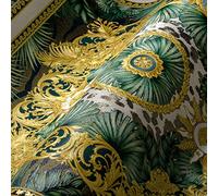 Versace Wallpaper Jungle Wallpaper Luxury 387034 Green Gold White Palm Leaves Designer Logo 10.05 x 0.70 m Made in Germany