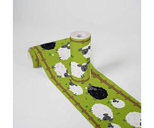 A.S. Création Wallpaper Borders Self-Adhesive Lovely Kids Sheep Family Wallpaper Borders for Kids 5.00 m x 0.155 m Green Black White Made in Germany 403733 403733