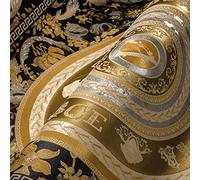 Versace Wallpaper Floral 387055 Wallpaper Gold Black Silver Designer Tendrils Circles 10.05 x 0.70 m Made in Germany