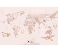 A.S. Création Wallpaper Mapamundi 3,75 m x 2,50 m - WALLLOVE Nursery Wallpaper Geographical map Pink, Beige incl. Glue - DD129592