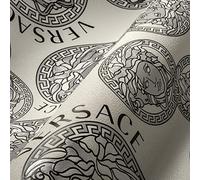 A.S. Création Wallpaper White Black Silver Luxury Designer Non-Woven Wallpaper Logo Medusa 386102 10.05 x 0.70 m Made in Germany