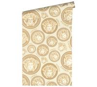 Versace Wallpaper White Gold Designer Non-Woven Wallpaper Logo Medusa 386115 10.05 x 0.70 m Made in Germany