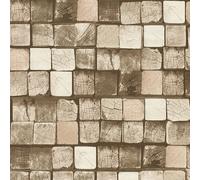 A.S. Creation Wood Block Pattern Faux Effect Square Embossed Textured Wallpaper in Brown A.S. Creation Brown