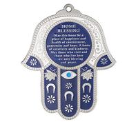A&S Mezuzot Hamsa Wall Art Evil Eye Amulet Protection Amulet House/Business Lucky Charm in English/Hebrew Blessing (Blue/White with Eye, English Blessing)