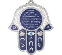 A&S Mezuzot Hamsa Wall Decor Evil Eye Charm Protection Amulet Home/Business Good Luck Charms in English/Hebrew Blessings (Blue with Eye, English Blessing)