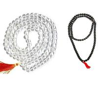 A&S Ventures Natural Handcrafted Shaligram Mala 108 + 1 Beads With Sphatik Mala Jap Mala Necklace 108 Beads 6 mm Round for Meditation and Pooja Combo Set Sphatik Mala Shaligram Mala, Small, Crystal