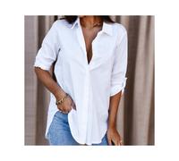 (A, S) Women Korean Fashion Casual White Shirts Tops 2022 Spring Summer Oversized Blouses Female Plain Loose Shirts Daily Streetwear