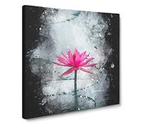 A Sacred Lotus Flower Paint Splash Canvas Print | Gallery Wrapped 30mm Frame Wall Art | 20x20 inches | Ready to Hang | Modern Floral Picture | Living Room Bedroom Lounge Office