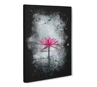 A Sacred Lotus Flower Paint Splash Modern Canvas Wall Art Print Ready to Hang, Framed Picture for Living Room Bedroom Home Office Décor, 30x20 Inch (76x50 cm)