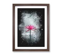 A Sacred Lotus Flower Paint Splash Modern Framed Print | A2 Walnut Framed Wall Art | Ready to Hang | Modern Floral Picture | Living Room Bedroom Lounge Office