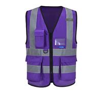 A-SAFETY Hi Reflective Safety Vest, Hi Vis Bright Neon Colors Safety Vest with 4 Reflective Strips 7 Pockets (4-5XL Purple)