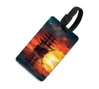A Sailing Boat on The Water Luggage Tags Black Travel Baggage Identification Labels Name ID Tag and Address Card Cute Unique Bag Tags with Durable Steel Loop