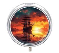 A Sailing Boat on The Water Small Pill Box 3 Grids Travel Pill Case Portable Daily Pill Organizer with Anti-Mixing Design Easy to Retrieve Meds for Medication, Vitamin, Supplements