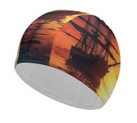 A Sailing Boat on The Water Swim Cap Unisex Adult Swimming Cap Non Slip Pool Hat Comfortable Durable Easy to Put On and Off Waterproof Swim Hat Keep Hair Dry