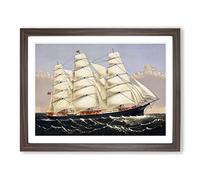 A Sailing Clipper Ship Vintage Framed Print | A4 Walnut Framed Wall Art | Ready to Hang | Classic Vehicle Picture | Living Room Bedroom Lounge Office