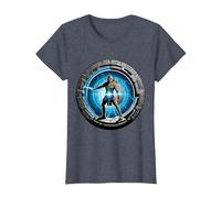 a Samurai-Warrior Stepping Thru a Star-gate to Another Realm T-Shirt, Women, Heather Blue, Small